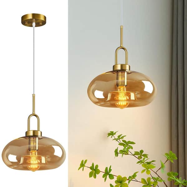Home Lighting ‎60-Watt 1 Light 11.02 in. Cognac Glass Globe Pendant Light for Kitchen Island, No Bulbs Included, 1-Pack
