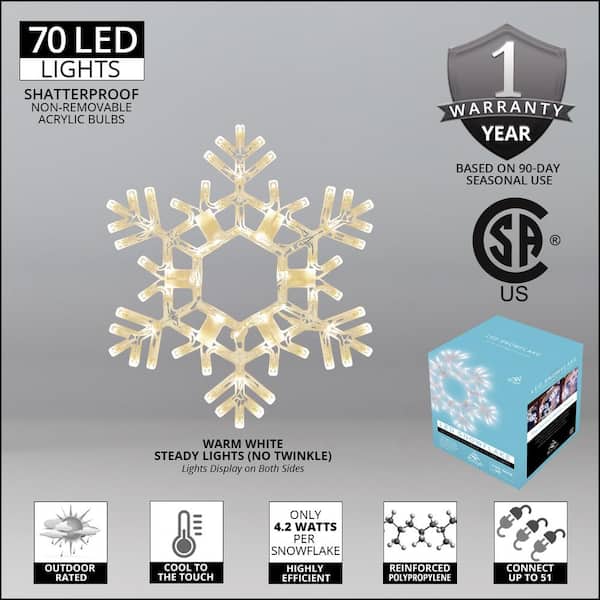 20 in. 70-Light LED Warm White Folding Snowflake Decoration 79761 - The  Home Depot
