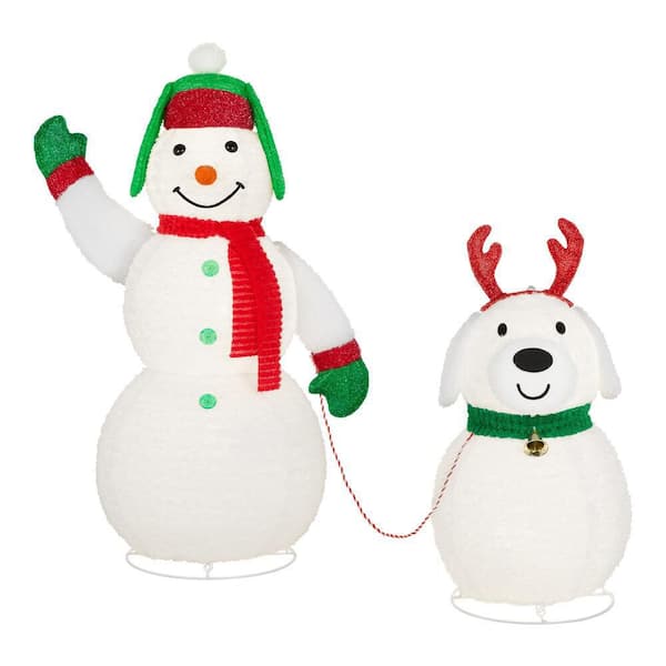 2-Piece Yuletide Lane LED Snowman and Dog Holiday Yard Decoration Y34