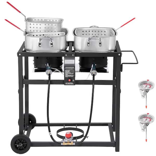 Outdoor Propane Deep Fryer, 18 qt. x 2 Commercial Fryer, 40,000 BTU Portable Frying Cart with Wheel for Fry Wings Fries