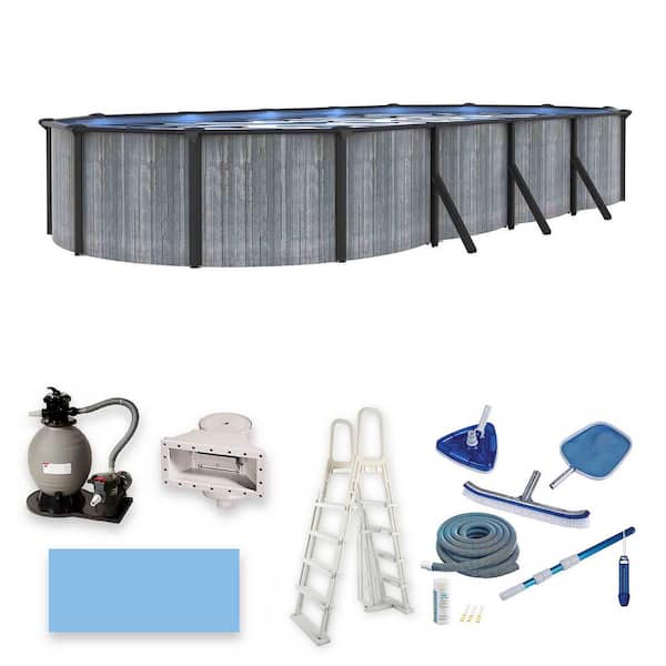 San Pedro 15 ft. x 30 ft. Oval 52 in. Deep Above Ground Metal Wall Swimming Pool Package