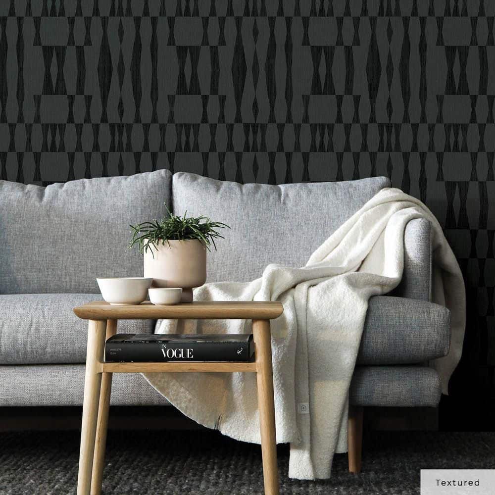 Carbon Textured Grasscloth Geo Peel and Stick Wallpaper