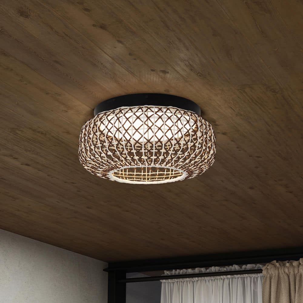 Benson 15.16 in. 26-Watts Black and Rattan Finish 5CCT Selectable White Integrated LED Flush Mount price history on PriceWatchPro