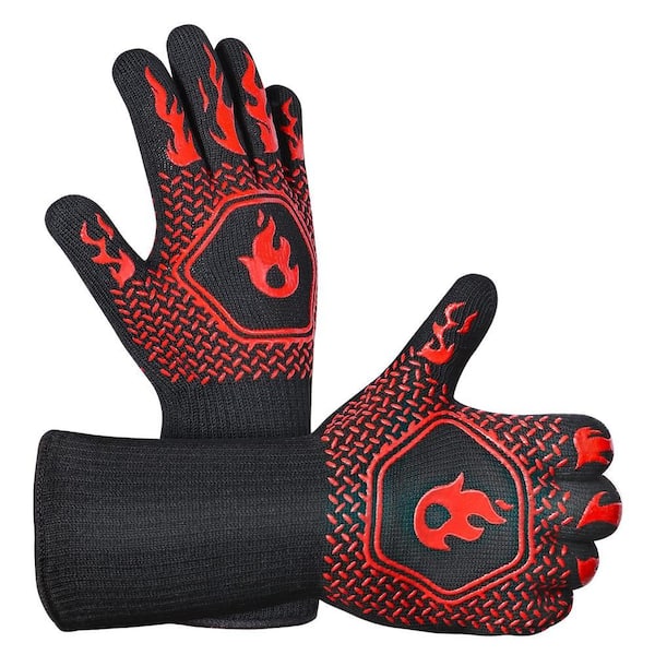 1472℉ High Temp Resistance Fireproof Grilling Gloves for Grill Smoking Barbecue, Red