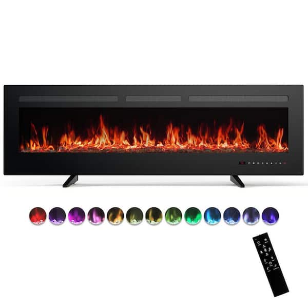 60 in. Wall Mount Electric Fireplace in Black, Sleep Mode,12H Timer, Remote, 750W/1500W,Adjustable Flame Color and Speed
