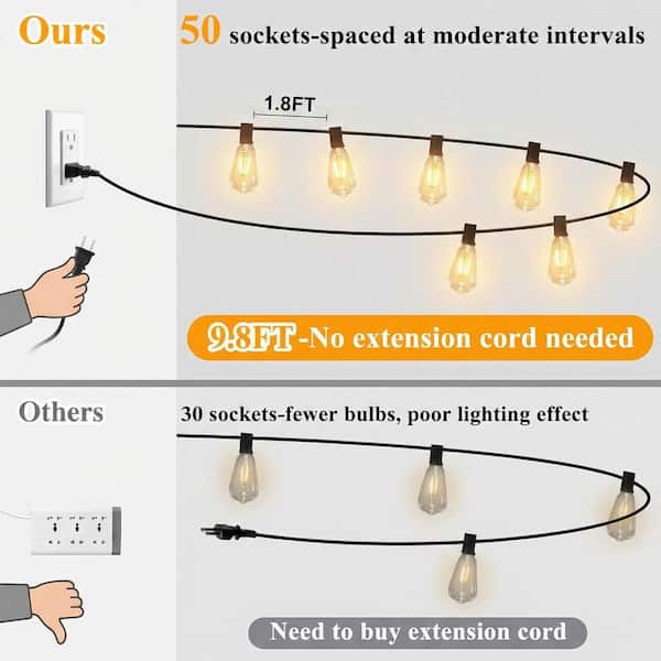 Nordic Hygge 100 ft. LED Outdoor String Lights Plug-in with 52