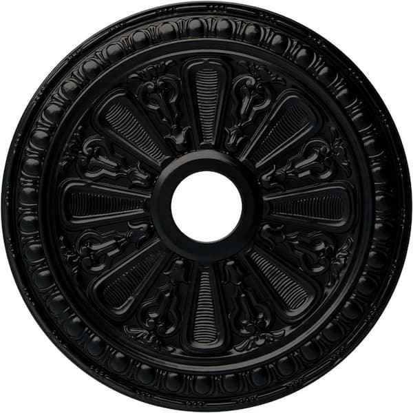 Ekena Millwork 1" x 23-1/2" x 23-1/2" Polyurethane Bristol Ceiling Medallion, Hand-Painted Jet Black