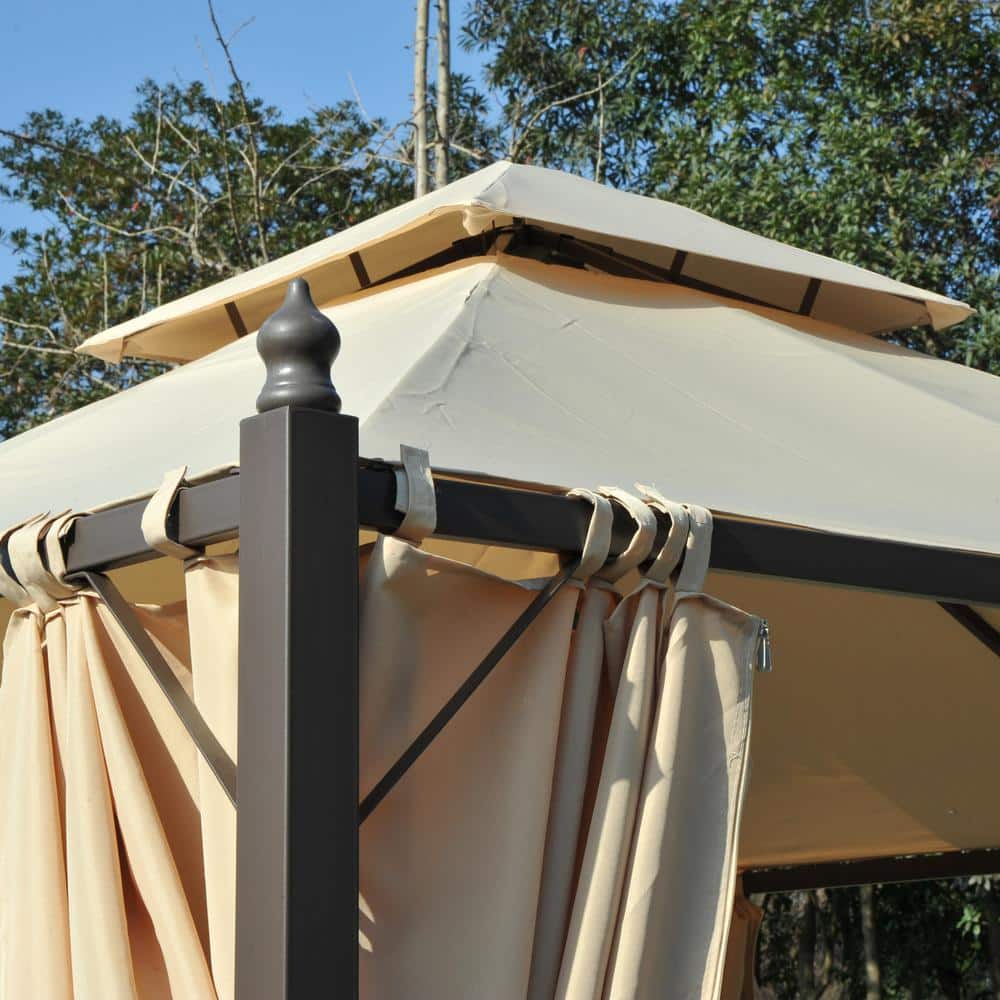Steel Garden Gazebo with Curtains, 10 x 10 ft, Gray
