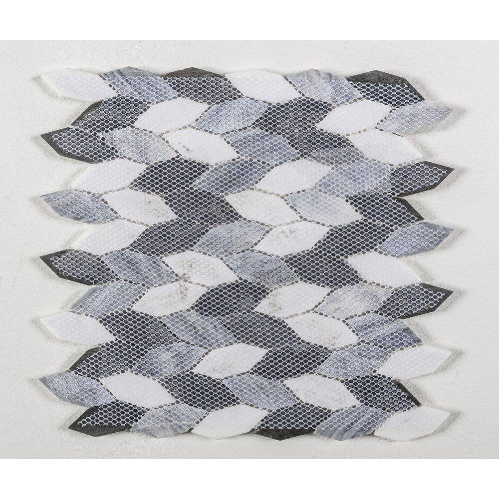 Shadow Gray and White Elongated Hex Marble Mosaic Tile