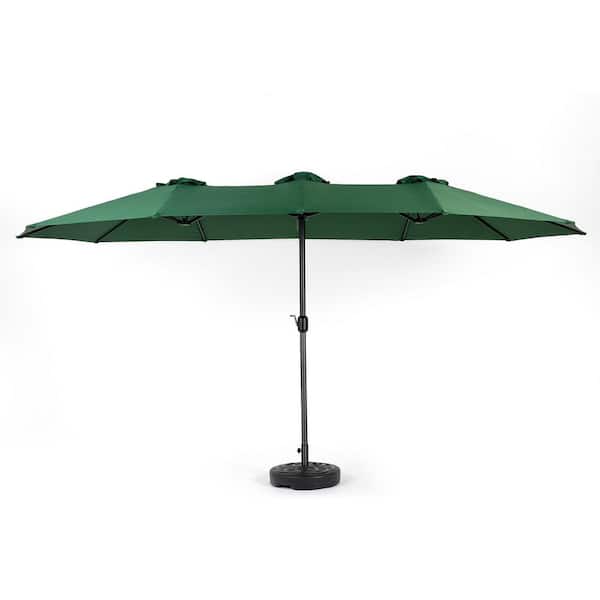 Unbranded 14.8 ft. Metal Market Double Sided Patio Umbrella in Dark Green with Crank