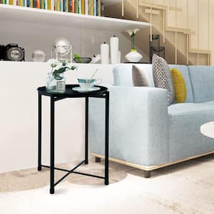 Black Metal Tray End Table, Round, Small, Removable Top, Anti-Rust and Waterproof
