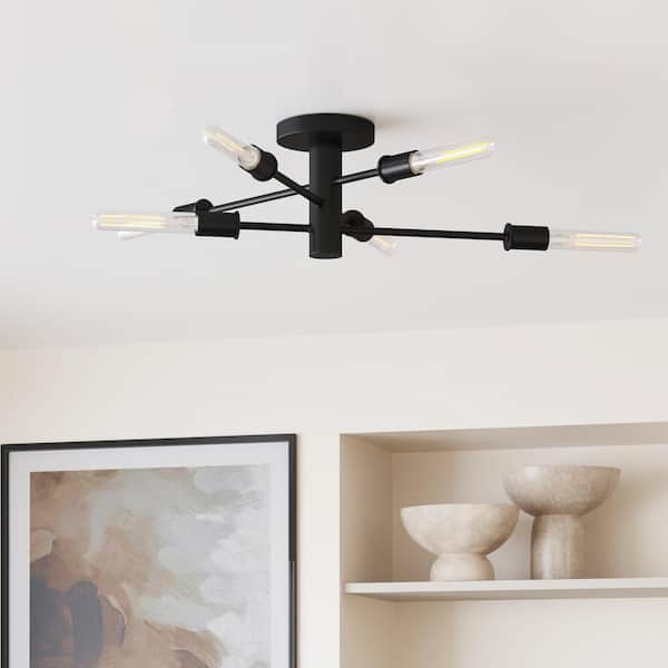 Nathan James Elmont Semi-Flush Mount 6-Light Sputnik Chandelier For Dining Room Kitchen or Bedroom