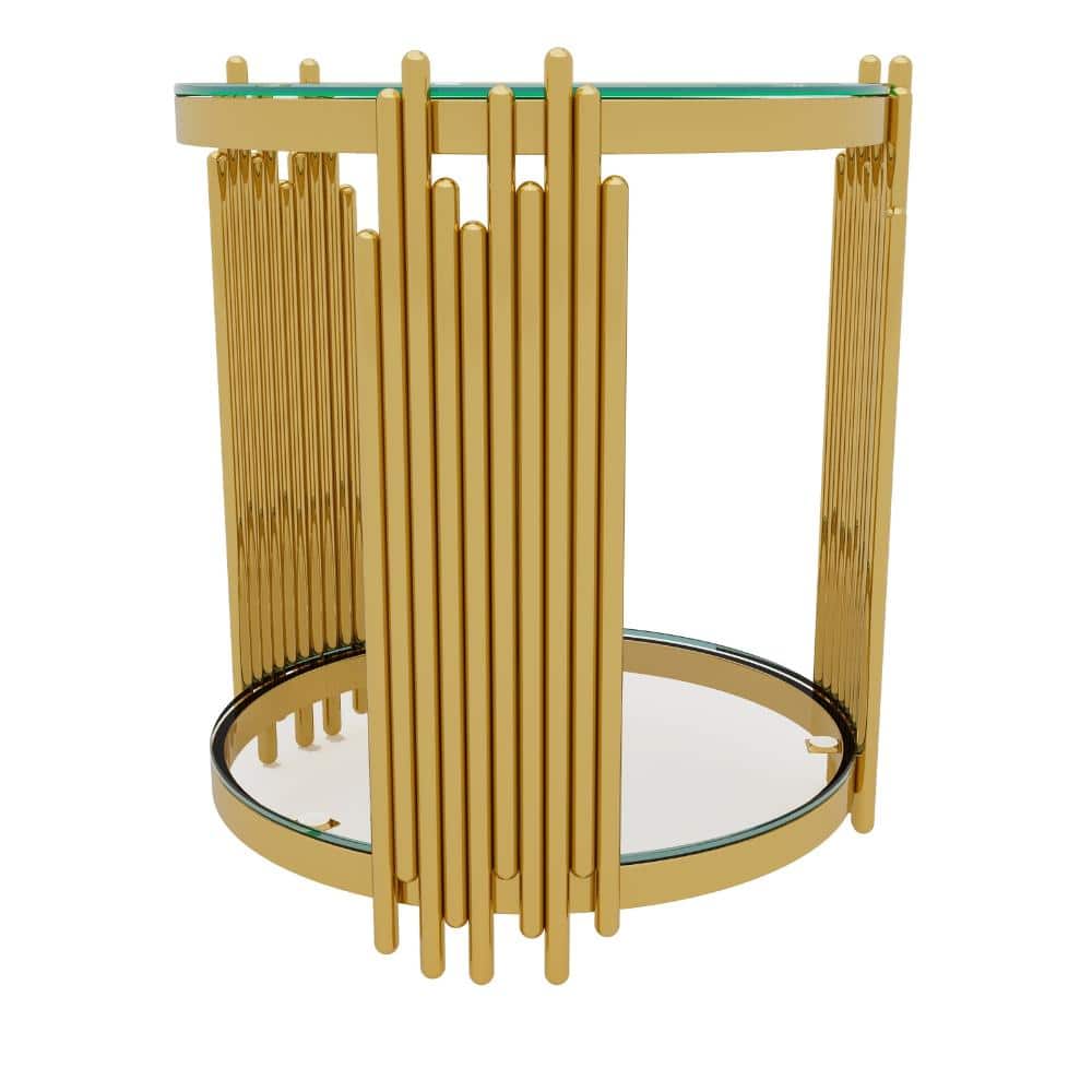 19.8 in. Transparent Gold Round Tempered Glass Coffee Table with Asymmetrical Metal Frame and Lower Shelf price history on PriceWatchPro