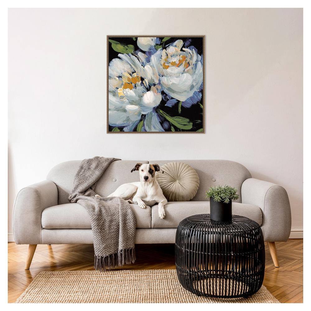 Beaded Bronze Framed Impressionist Peony Canvas Wall Art