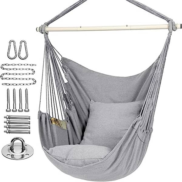 FAWEY TRED INC Fawey 40 in. Light Grey Metal Portable Hammock Chair with 2 Matching Pillows