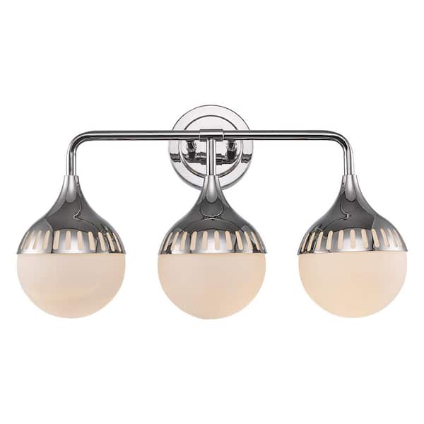 3-Light Chrome Bathroom Vanity Light Fixture with Opal Glass Shades