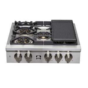 Alta Qualita 30 in. Pro-Style GAS 5 Sealed Brass Burners 100,000 BTU All 304 Stainless Steel