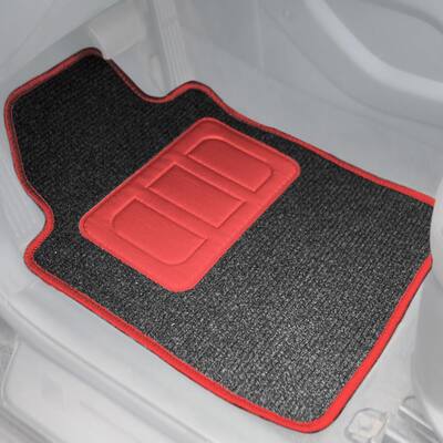 Red 4-Piece Ribbed Universal Liners Carpet Car Floor Mats - Full Set