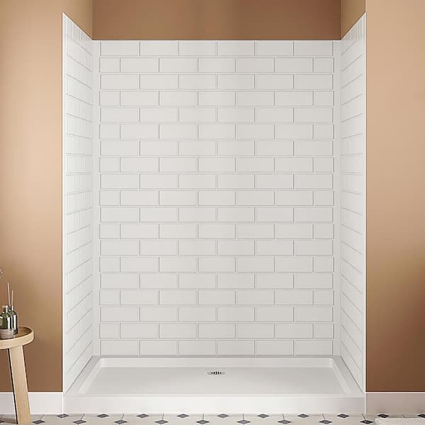 DSH-1080-97 32 in. L x 60 in. W x 76 in. H 3-Piece Glue-Up Alcove Shower Wall Surround in White Tile Finish