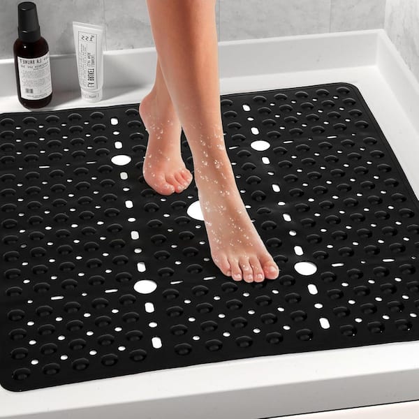 Mofonky Shower Mat Non Slip: 24 Inch Diameter Large Round Shower Mats with Drain Hole in Middle - Soft Loofah Great Drainage Shower Stall Matt for Inside Shower
