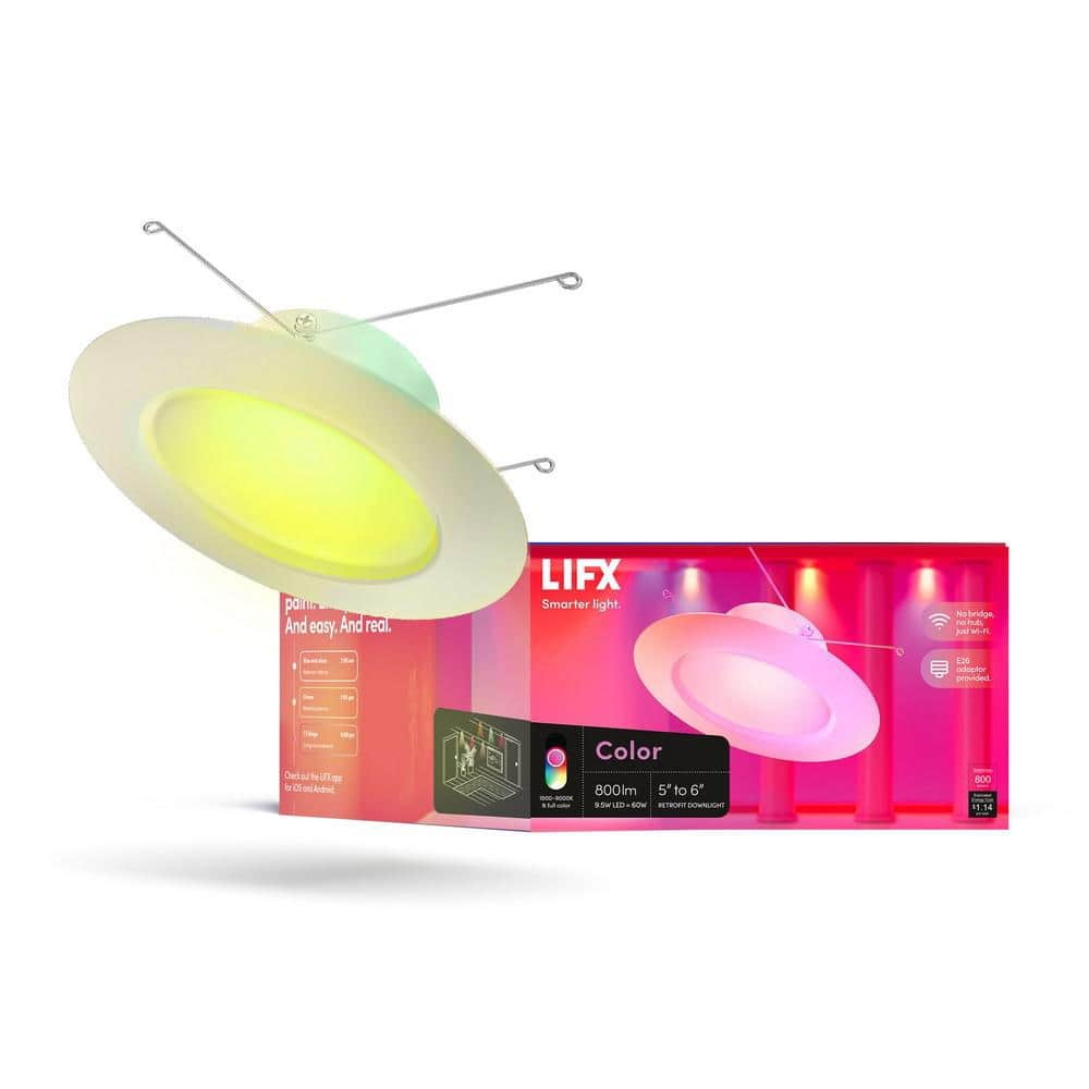 LIFX - Color 5-6” E26 Retrofit 800 Lumen Dimmable Recessed Downlight 65W 1-Pack