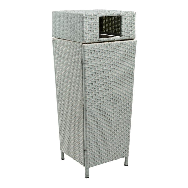 happimess Keaton Modern 24.13-Gal. All-Weather Wicker/Metal Lidded Hideaway Outdoor Trash Can, Mint Blue/White