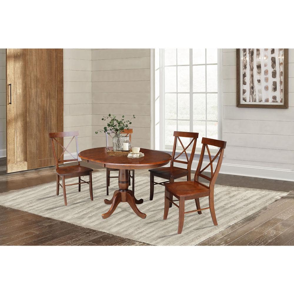 Classic Farmhouse 50" Round Espresso Wood Extendable Dining Table