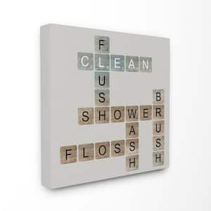 17 in. x 17 in. "Scrabble Bathroom Illustration" by Longfellow Designs Printed Canvas Wall Art