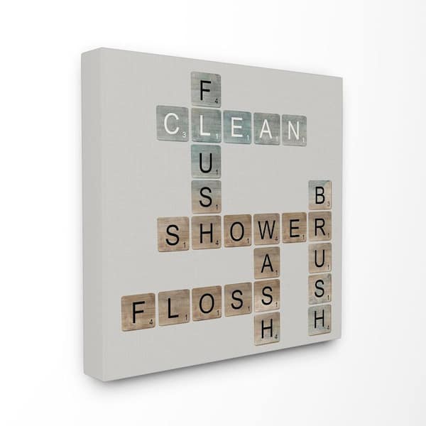 Stupell Industries 17 in. x 17 in. "Scrabble Bathroom Illustration" by Longfellow Designs Printed Canvas Wall Art