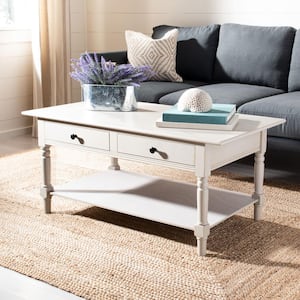 Boris 42 in. Light Gray Wood Coffee Table with Drawers