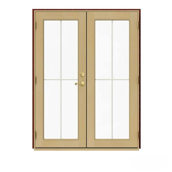 JELD-WEN 60 in. x 80 in. W-2500 Red Clad Wood Right-Hand 4 Lite French Patio Door w/Unfinished Interior