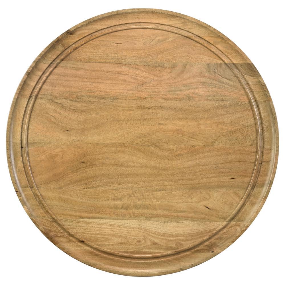 Elegant Trio-Legged Round Mango Wood Coffee Table in Natural & Black