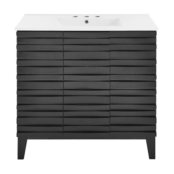 Cascade 36 in. W Bathroom Vanity in Black Oak with White, 3-Hole Ceramic Sink Top