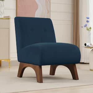 Modern Corduroy Solid Wood Navy Lounge Armless Chair