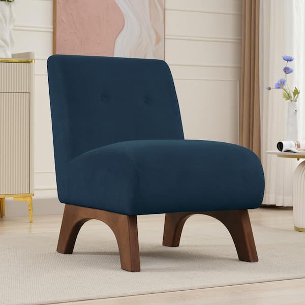 JEAREY Modern Corduroy Solid Wood Navy Lounge Armless Chair
