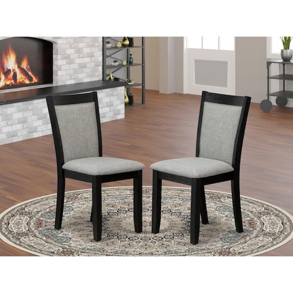 East West Furniture Wire brushed Black, Parson Chairs - Shitake Linen Fabric Padded Dining Chairs, Set of 2