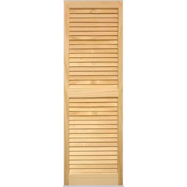 Pinecroft 15 in. x 71 in. Louvered Shutters Pair Unfinished Pine