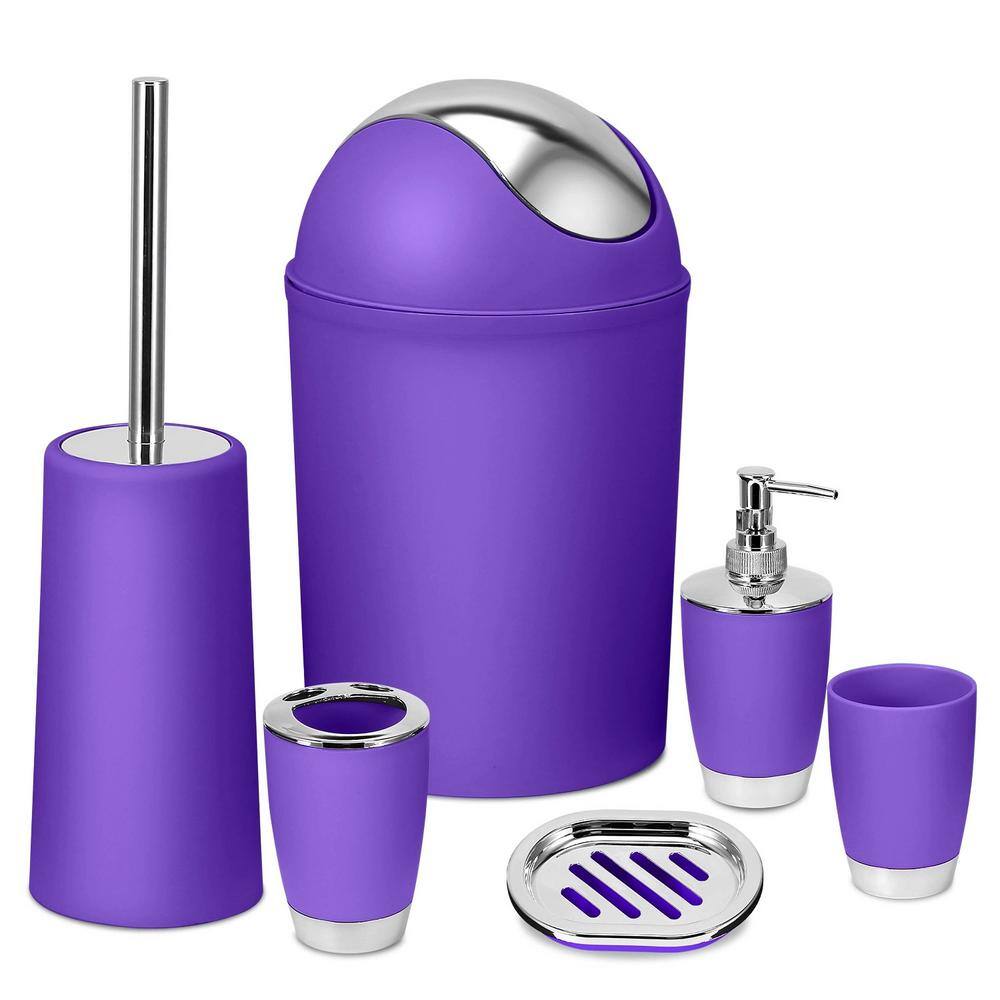 Purple 6-Piece Plastic Bathroom Accessory Set with Chrome Accents