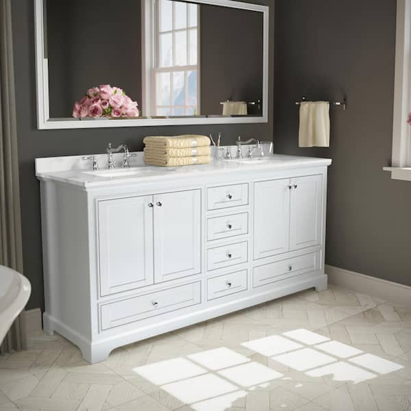 Wyndham Collection Deborah 79.75-in White Double Sink Bathroom Vanity with White Carrara Natural Marble Top