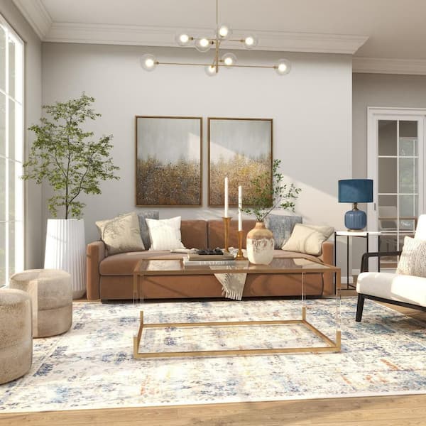 20 in. Blue Fabric Ribbed Task and Reading Table Lamp with Velvet Shade and Gold Accents