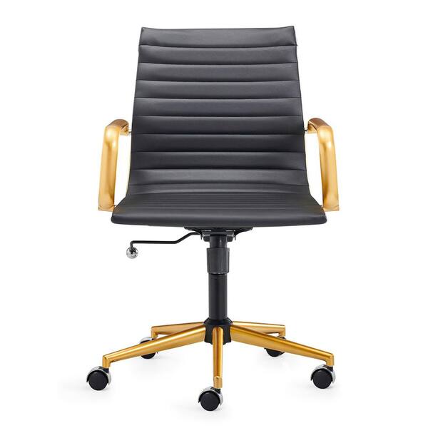 Ahokua Black Leatherite Seat Office Chair with Non Adjustable Arms