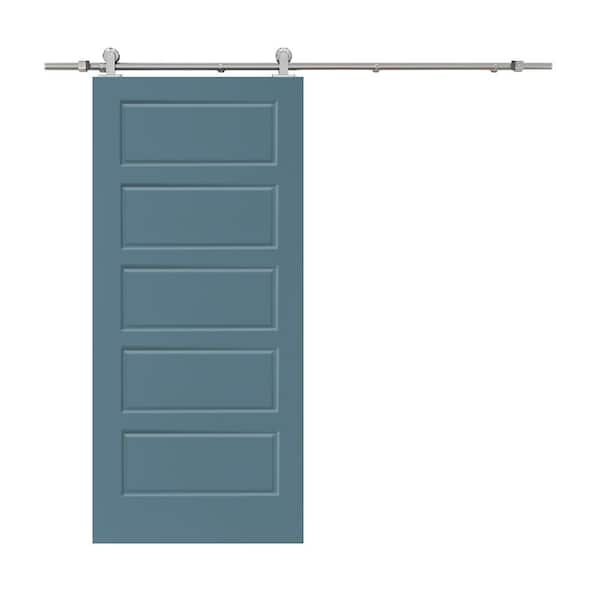 CALHOME 36 in. x 80 in. 5-Panel Dignity Blue Stained Composite MDF Interior Sliding Barn Door with Hardware Kit