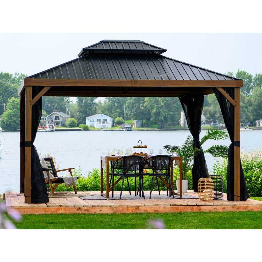 Gazebo Penguin Yosemite Gazebo Aluminum frame wood finish 10 ft. x 12