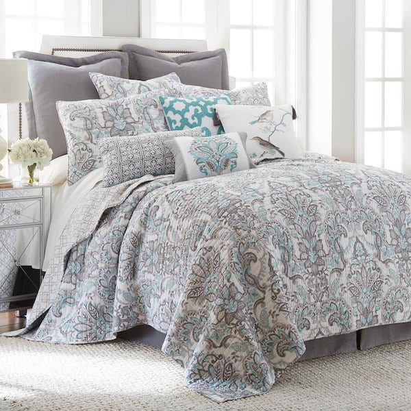 LEVTEX HOME Legacy 2-Piece Grey, Teal Paisley Cotton Twin/Twin XL Quilt Set
