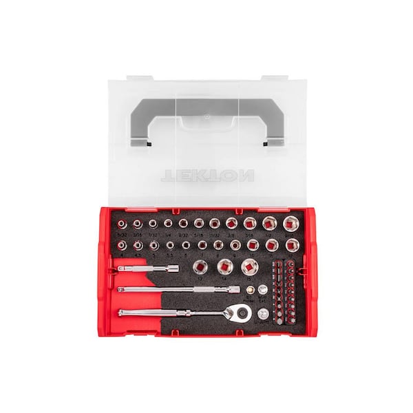 1/4 in. Drive 6-Point Socket, Bit, and Ratchet Set with Mini Stacking Tool Box (49-Piece)