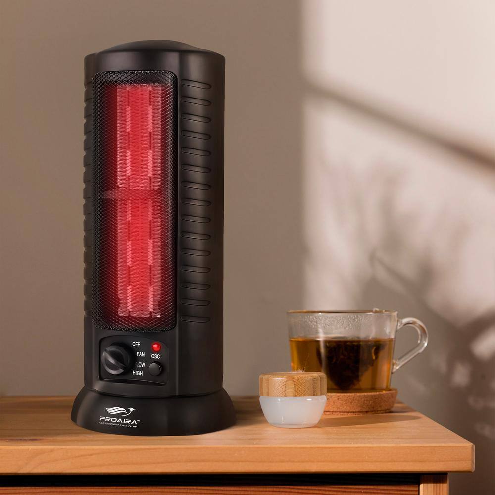 Proaira Black Ceramic Electric Tower Space Heater with Thermostat