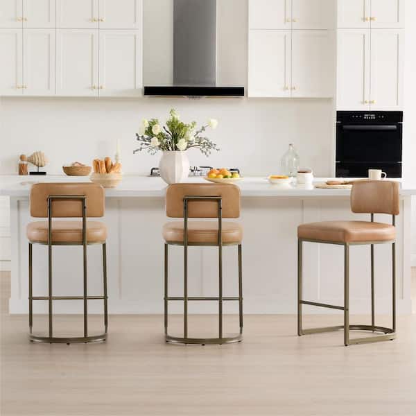 Esme Saddle Brown Fabric Counter Height Bar Stool with Metal Frame and Footrest for Diningroom (Set of 3)