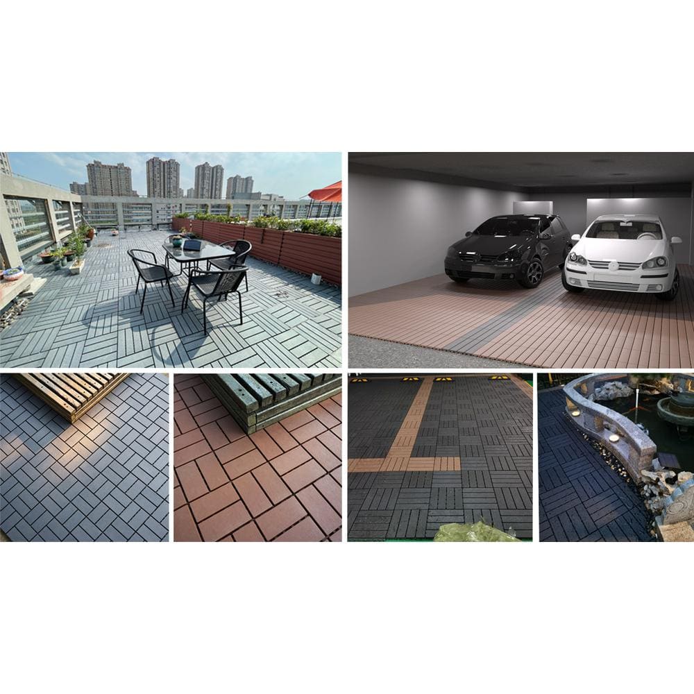 Gray 12'' x 12'' Plastic Interlocking Outdoor Deck Tiles