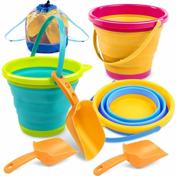 3 Packs Foldable Pail Bucket with Shovels and Mesh Bag