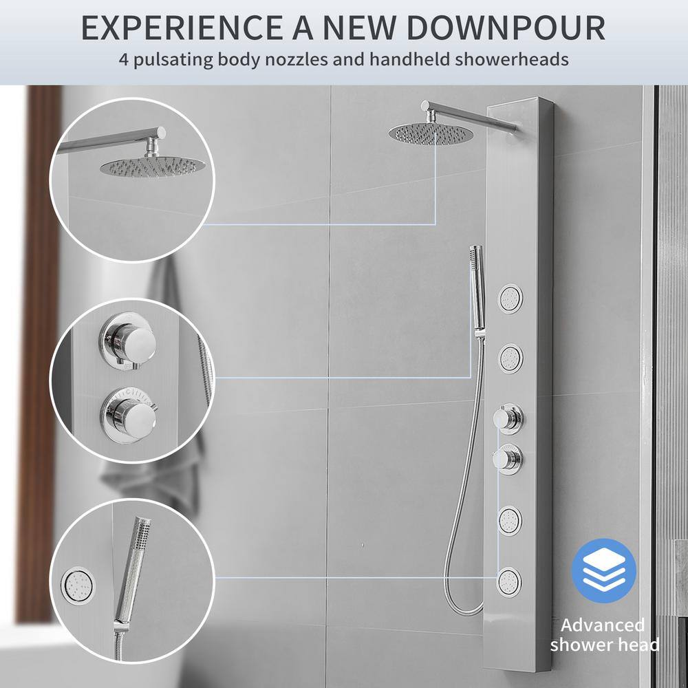 Nickel Chrome Multi-function Shower Panel with Adjustable Head